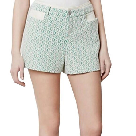 Anthropologie Cartonnier Rose Point Lace Overlay Shorts Green Cream Size 6 - Picture 1 of 10